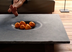 Table top with integrated tray